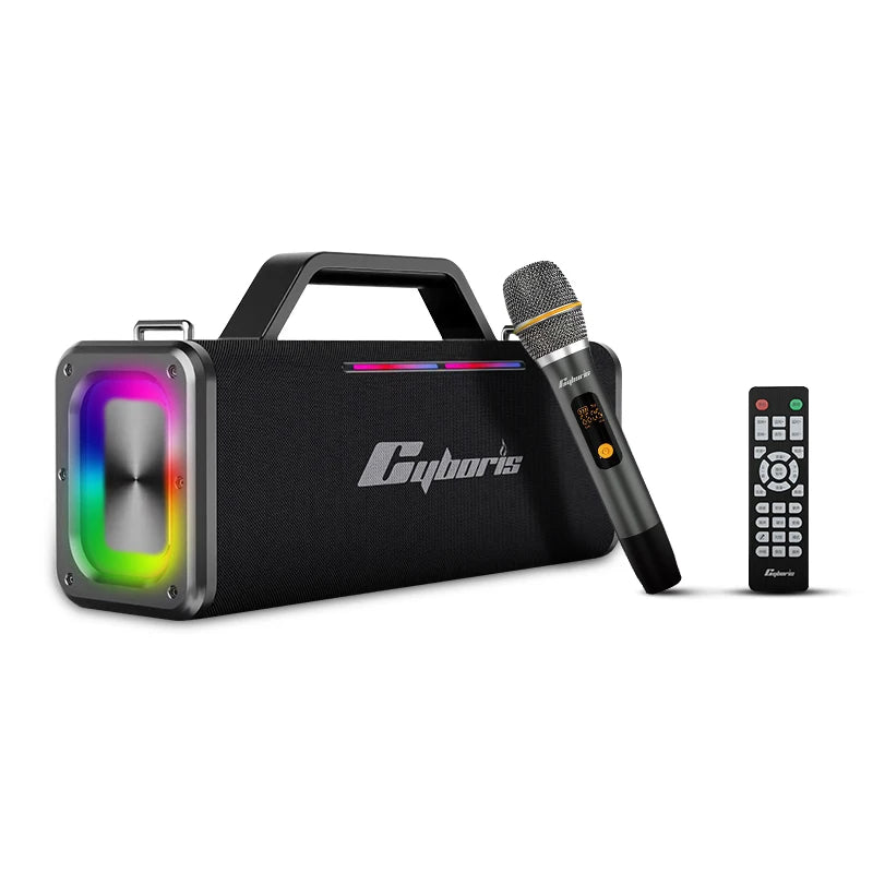 Cyboris X12 200W Deep Bass Subwoofer Speaker Portable with Lond Sound Live Broadcast with KARAOKE Microphones for Outdoor Party