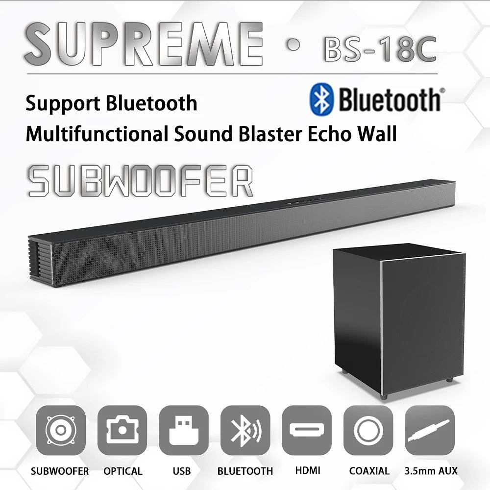 84W TV Wireless Sound Bar with Wireless Subwoofer Box Soundbar 2.1Home Theater Surround Sound System Aux/USB/Optical/Coaxial/RCA