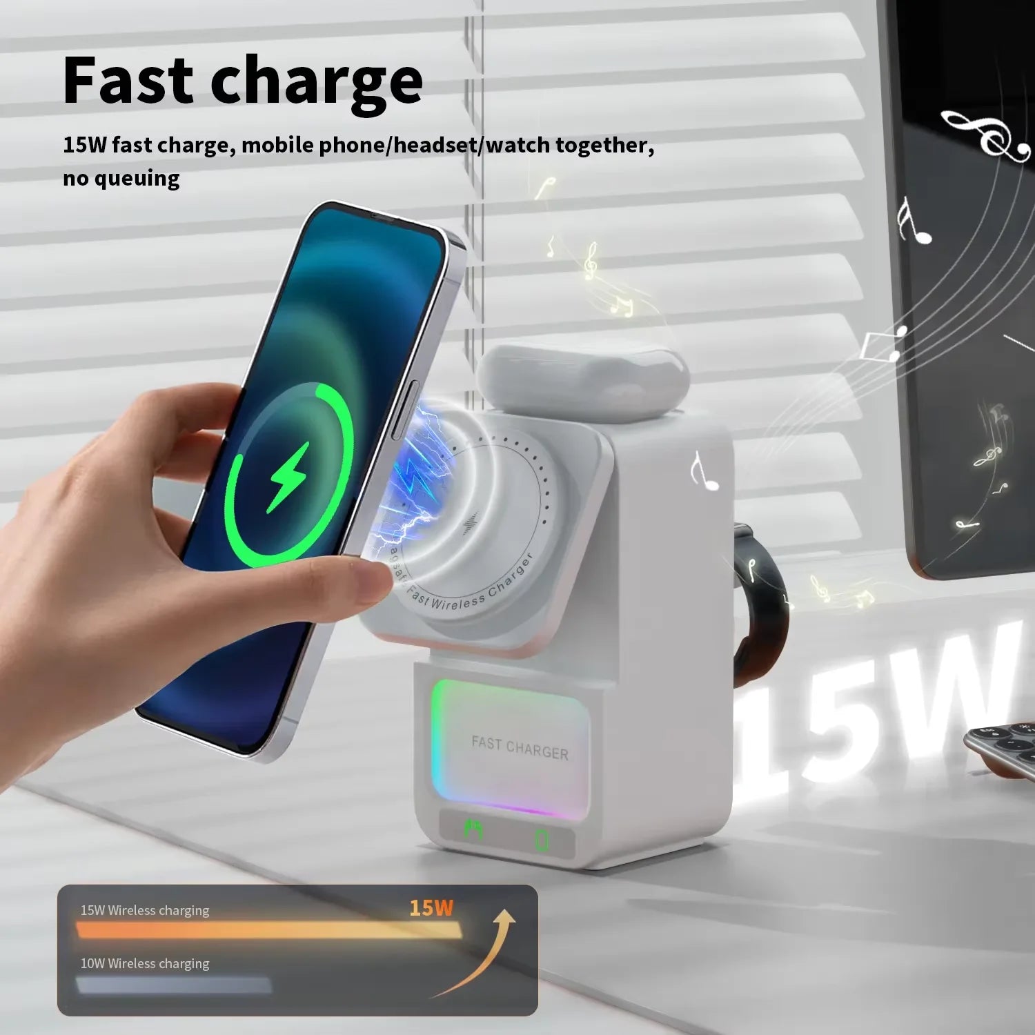 2024 New 5-in-1 Multi-Functional Wireless Charging Bluetooth Speaker Portable RGB LED Lighting Microphone Battery Power Source