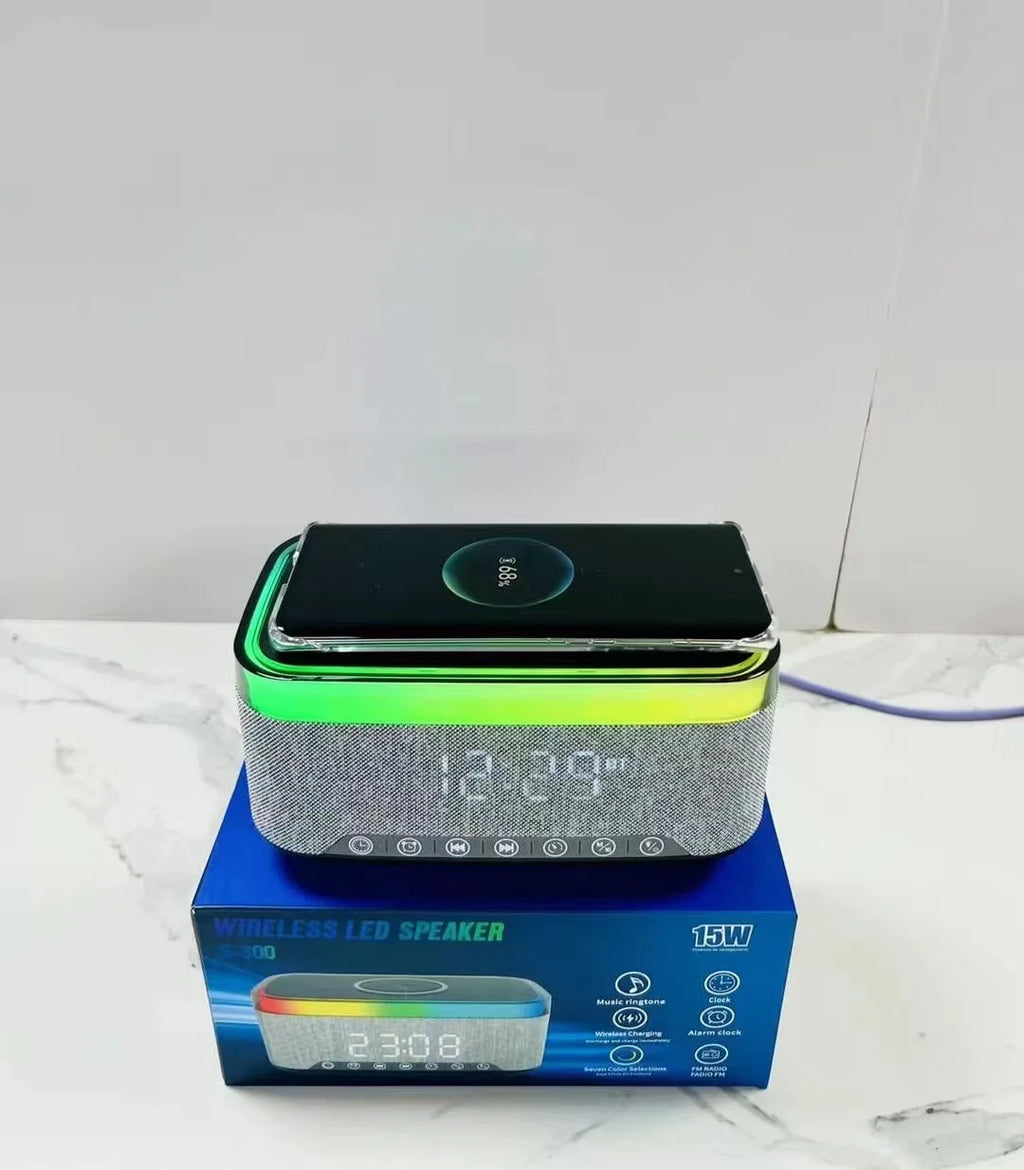 High 10W Battery-Powered Wireless Charger for Bluetooth 5.3 Speaker RGB LED Lighting Card FM Alarm Clock Display Home Theatre