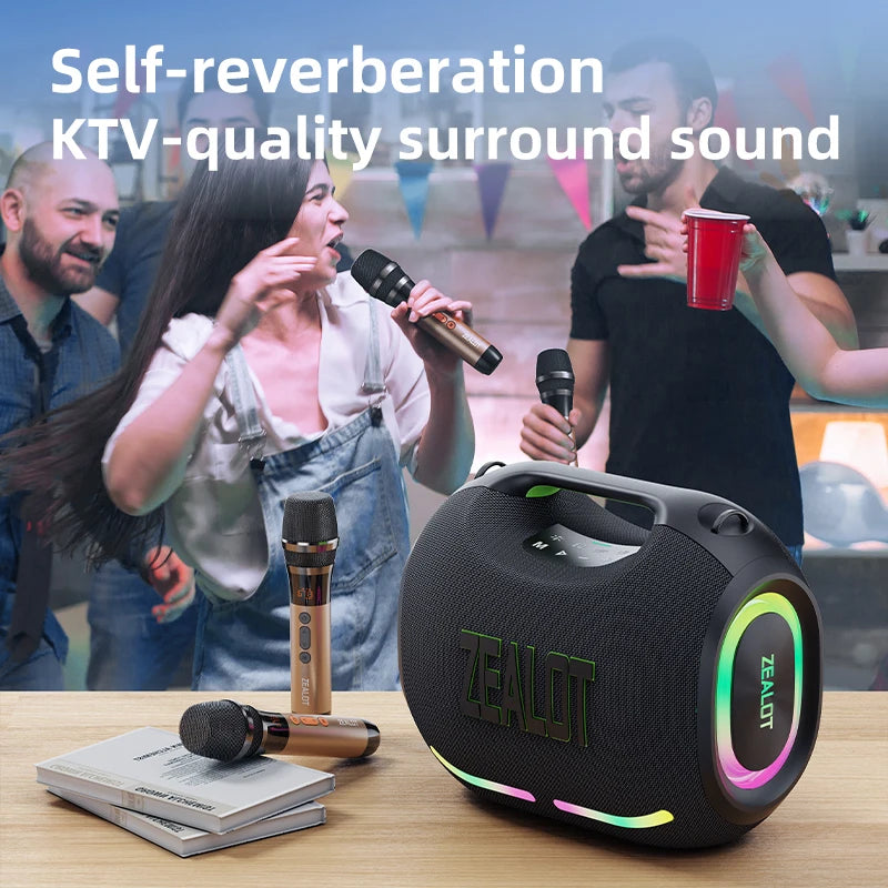 ZEALOT 120W High-Power Waterproof Party Speaker with RGB LED Lighting & 2 Microphones for Home & Corporate Events ZE01
