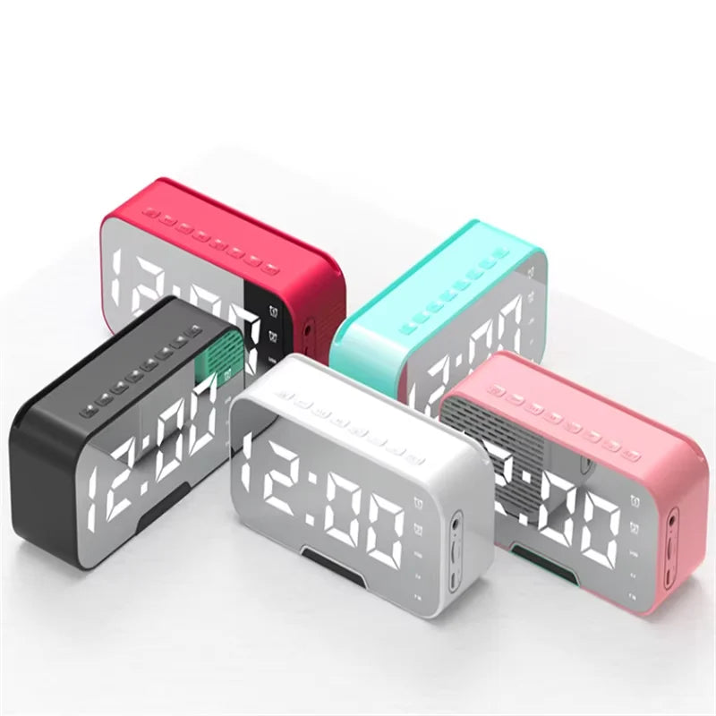 Portable for Bluetooth 5.2 Smart Alarm Clock Speaker LED Mirror with FM Radio Adjustable Home Computer Phone Holder