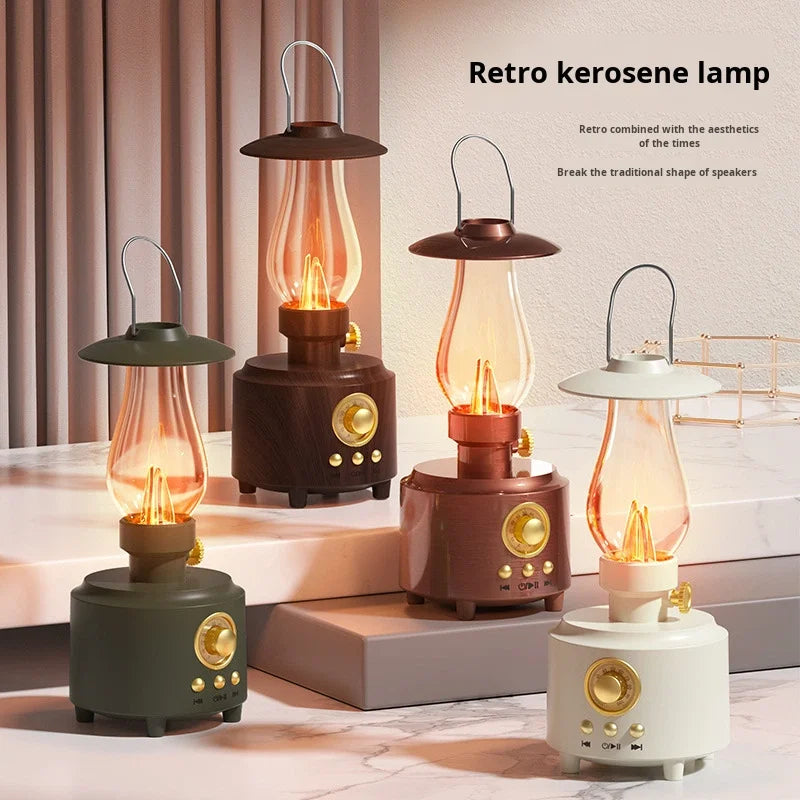 New Kerosene Lamp Retro Bluetooth 5.3 Speaker Outdoor Portable Flame Camping Atmosphere Light Table Small Night Light