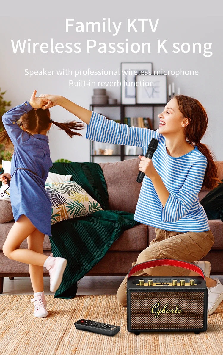 80W Karaoke Retro Speaker Powerful Portable Speaker with Bluetooth 5.3, Portable Handle, 24-Hour Playtime, for Party, Camping