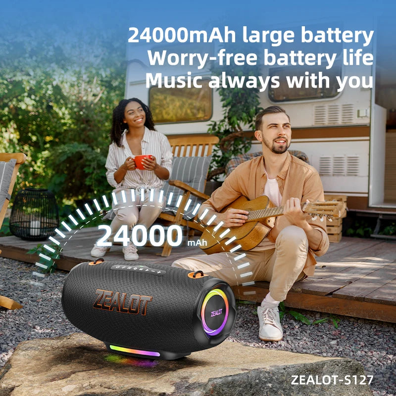 Zealot S127 100W Wireless Speaker 24000mAh Battery Power Bank RGB LED BT5.4 IPX6 Waterproof Portable Super Bass Outdoor Speaker