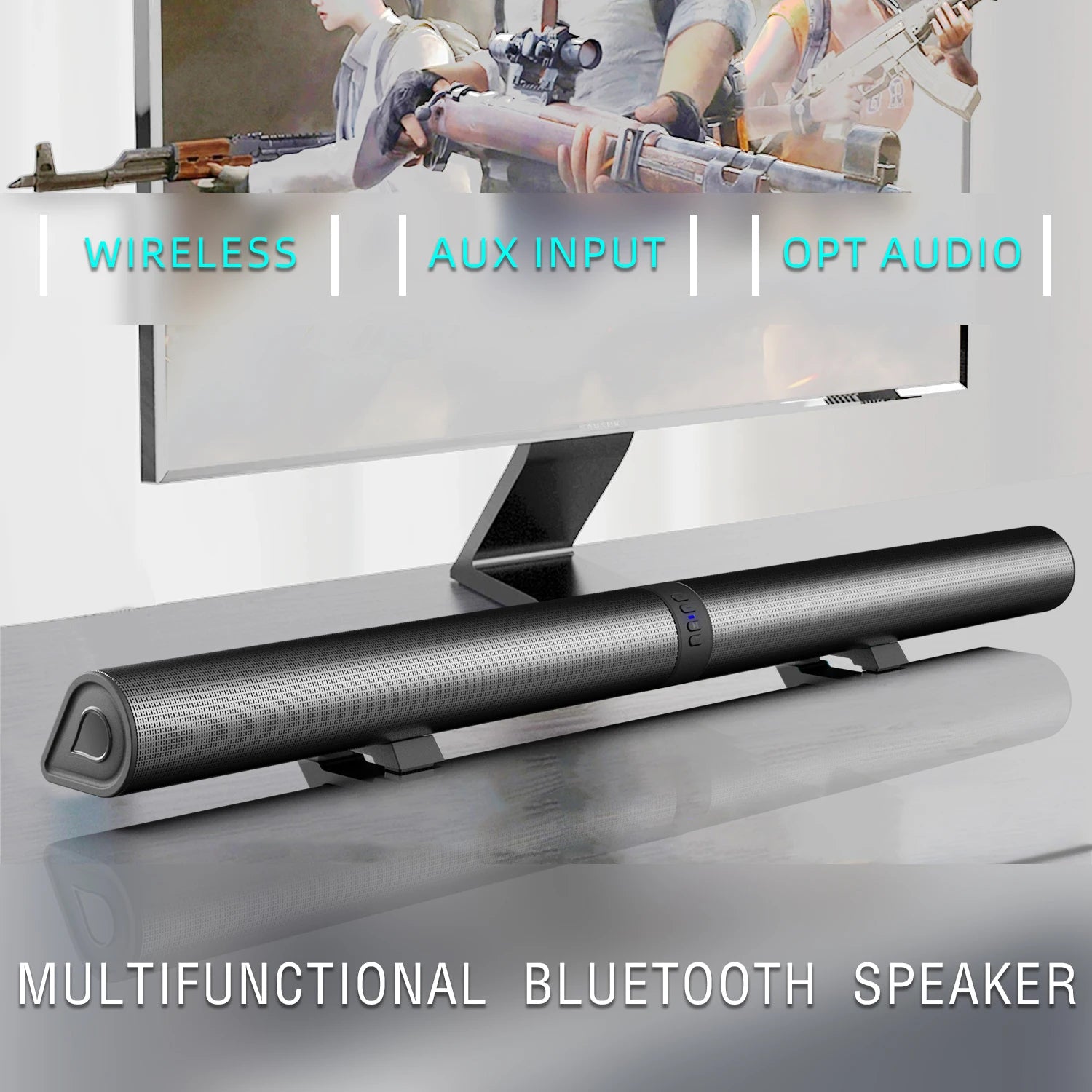 TV Sound Bar, Wireless Speaker with FM Detachable Soundbar Home Theater Surround Sound System TF Card/Aux/RCA Connection