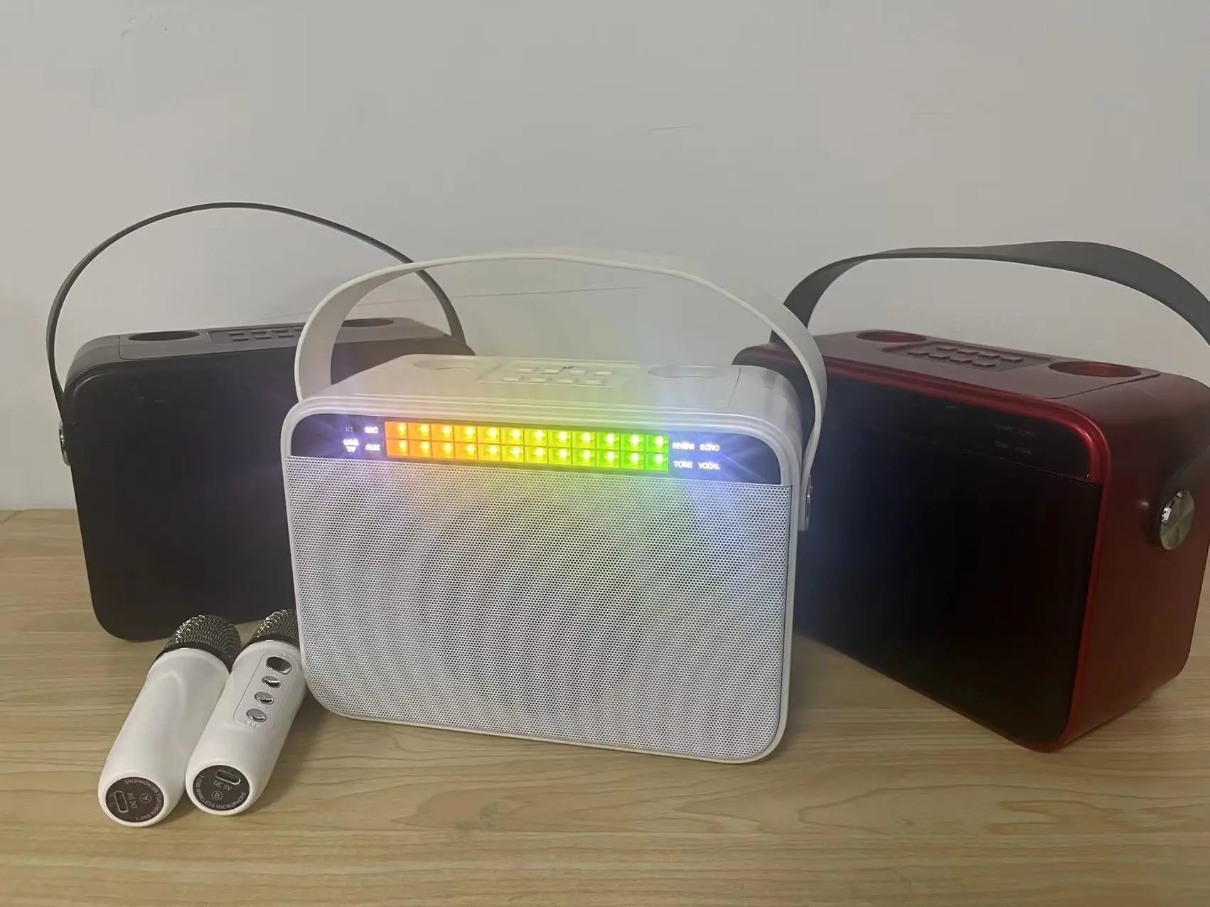 Wireless Bluetooth Microphone with Remote Control Portable Handheld Speaker Karaoke Machine Style for Kids Colorful LED Light
