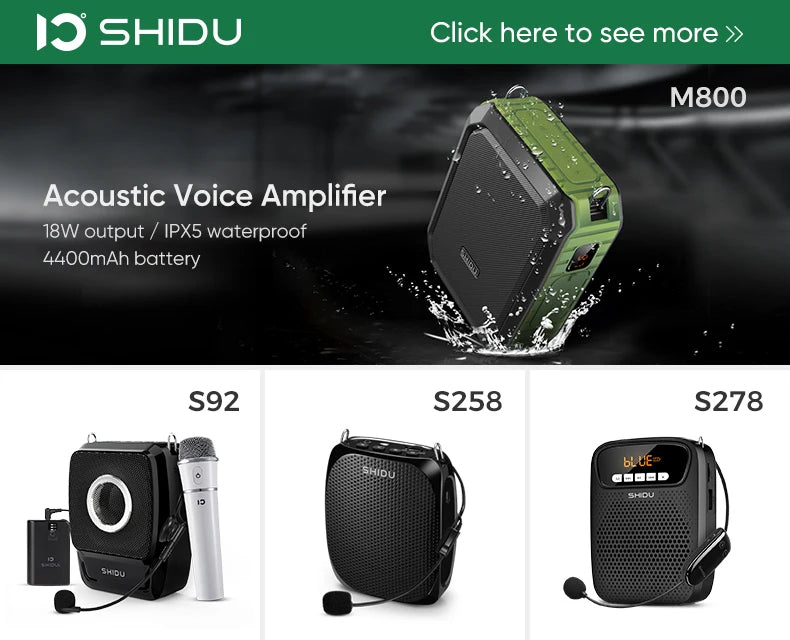 SHIDU 10W Rechargeable Mini PA Speaker System Clip on Collar Wireless Lavalier Microphone Bluetooth Portable Voice Amplifier