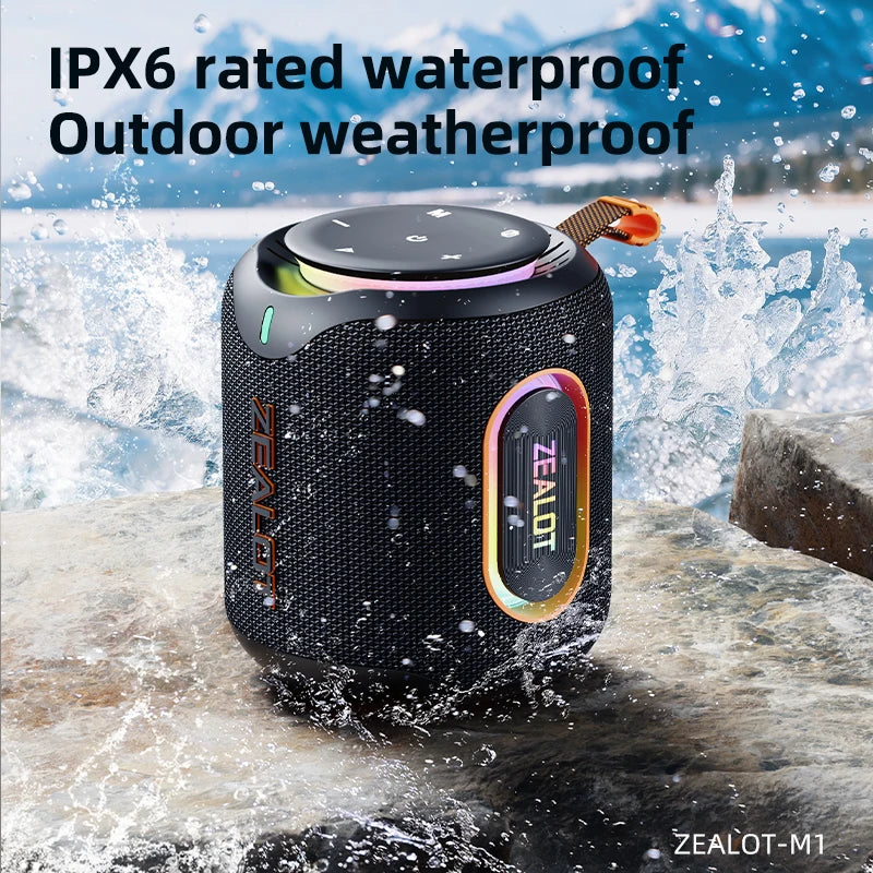 ZEALOT M1 30W Portable Speaker Deep Bass Colorful RGB Lights, IPX6 Waterproof, TWS Pairing for Outdoor/Party/Travel, Gift Ideas