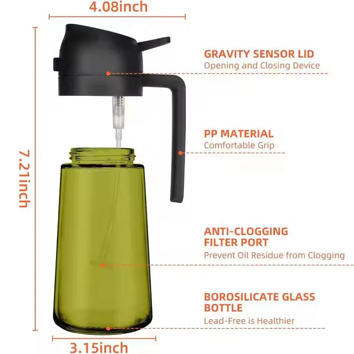 2 in 1 Food-grade 470ml Oil Mister Sprayer Dispenser Glass Oil Bottle for Cooking for Air Fryer Salad Frying BBQ