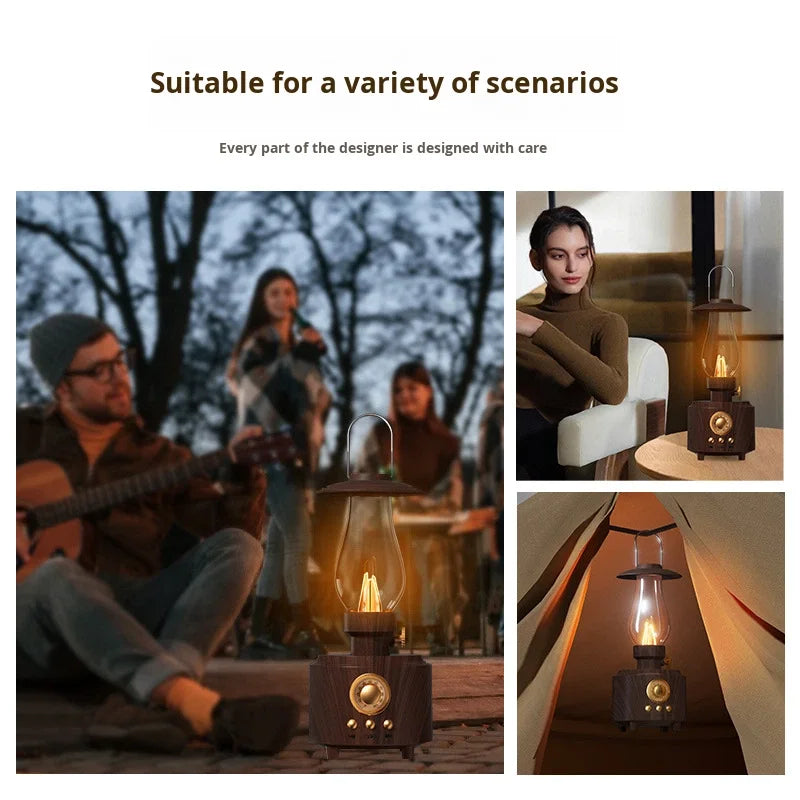 New Kerosene Lamp Retro Bluetooth 5.3 Speaker Outdoor Portable Flame Camping Atmosphere Light Table Small Night Light
