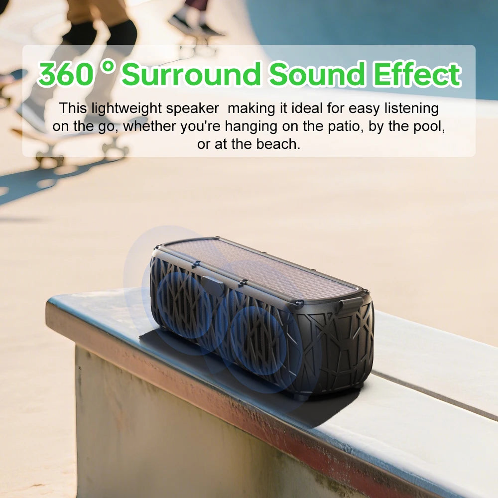 Solar Charging IP66 Waterproof Speaker | 5000mAh Power Bank, Bass Boost Subwoofer,  Outdoor Portable for Camping Emergencies