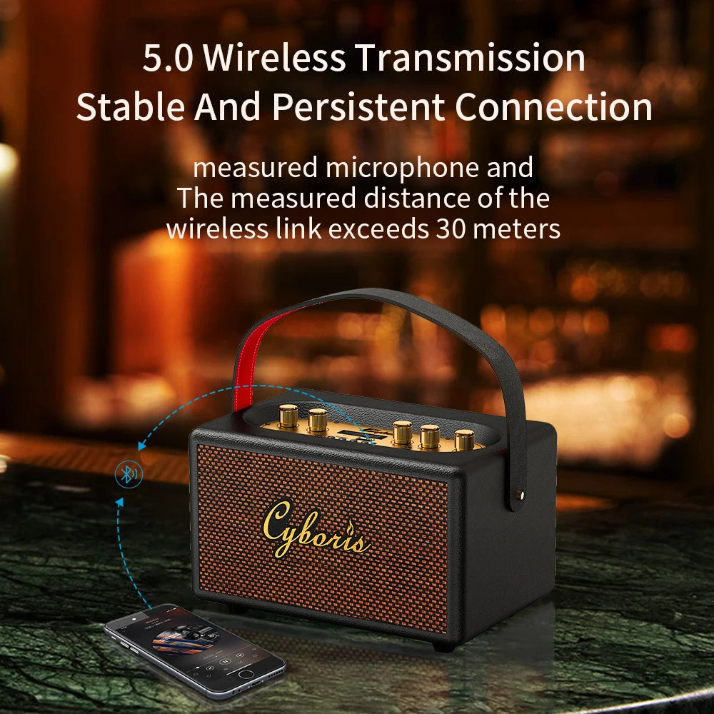 80W Karaoke Retro Speaker Powerful Portable Speaker with Bluetooth 5.3, Portable Handle, 24-Hour Playtime, for Party, Camping