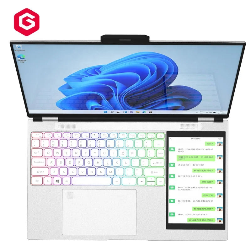 Customized Keyboard AZERTY Dual Screen Laptop Win 11 15.6" + 7inch Touch Screen Computer Student 11th Laptop for Business
