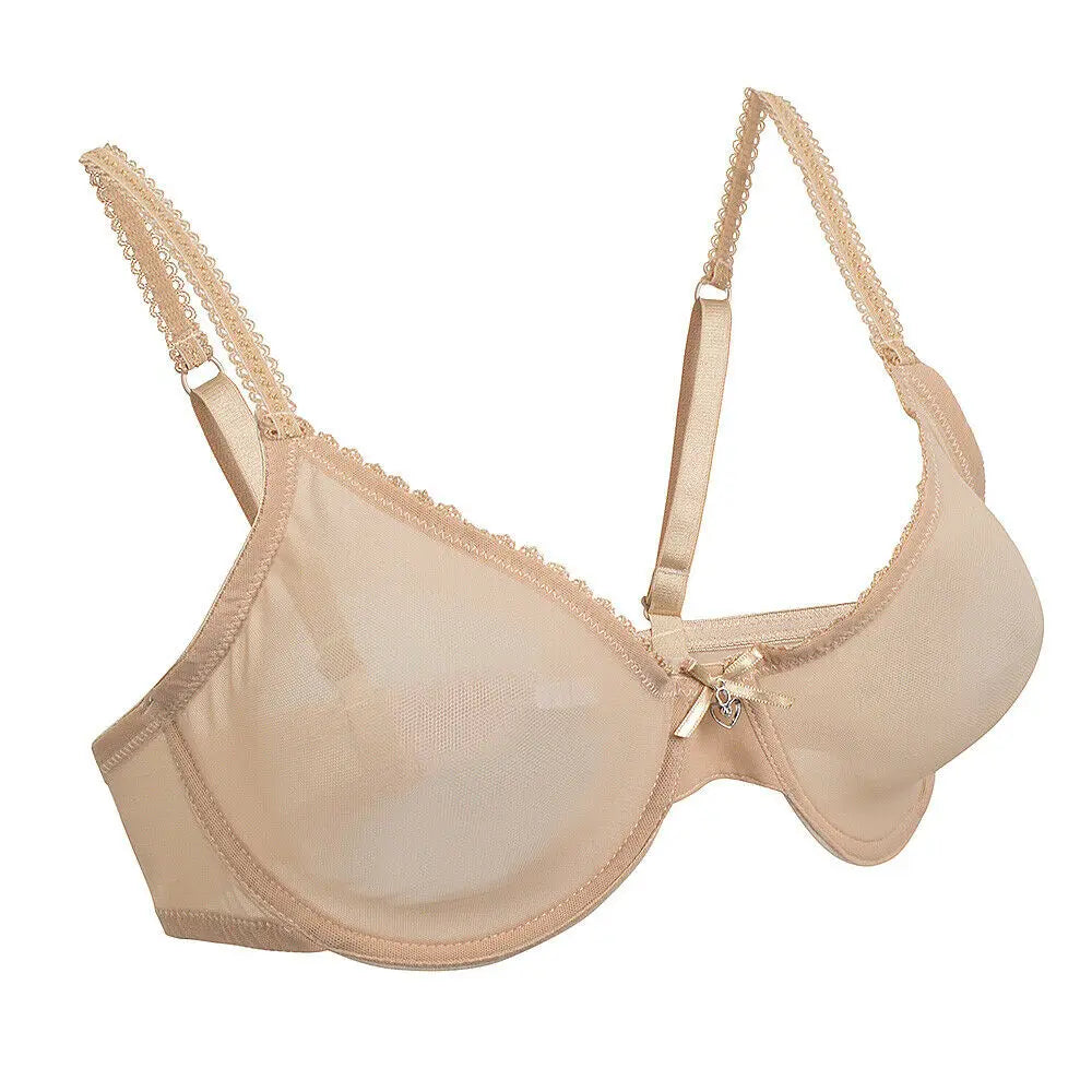 YANDW Brown Bras Panties Sale Separated Transparent Mesh See Through Stretch Women Sexy Lingerie Big Plus Size BH Set 3 Colors