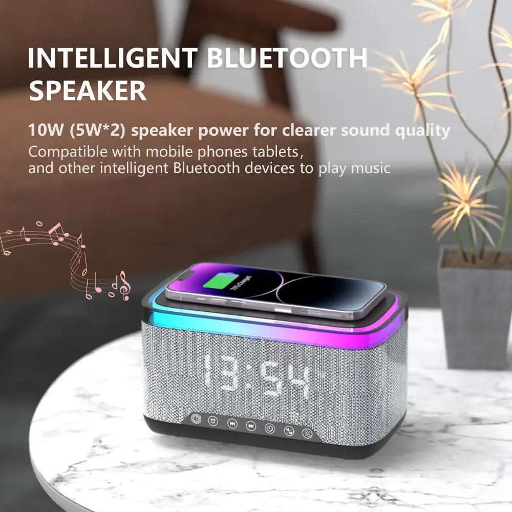 Wireless Charger for Alarm Clock Colorful RGB LED Flashing Light Desk Lamp Speaker Mobile Phone Computer Living Room