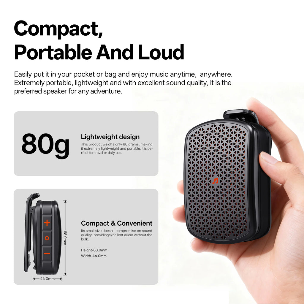 Micro Wearable Blue-tooth Speaker, Clip-On Wireless Small Portable Speaker, Built-in Mic, IPX7 Waterproof for /Cycling/Running