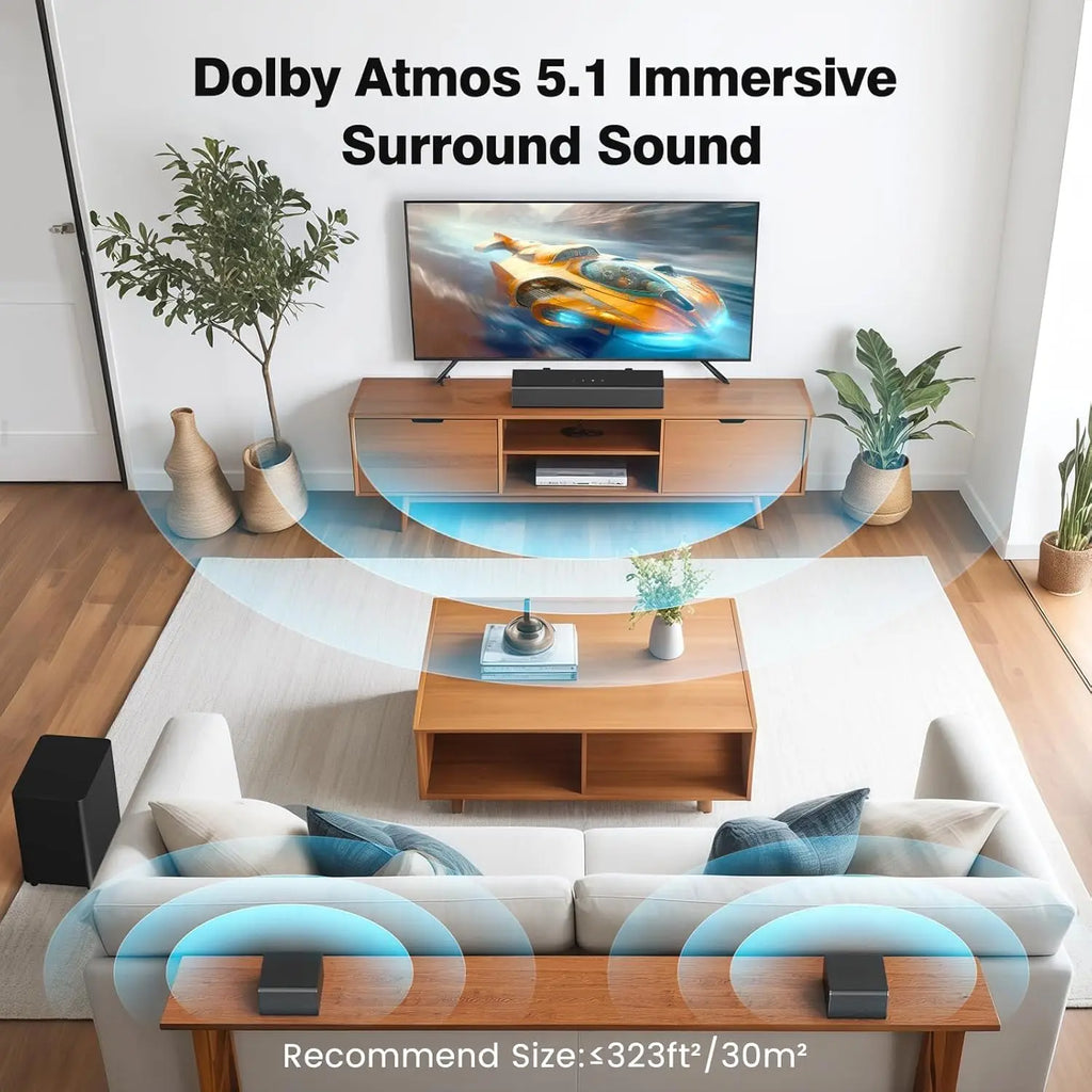 5.1CH Sound Bar with Dolby Atmos, with Wireless Subwoofer and 2 Surround Speakers, 410W Bluetooth Surround Sound System