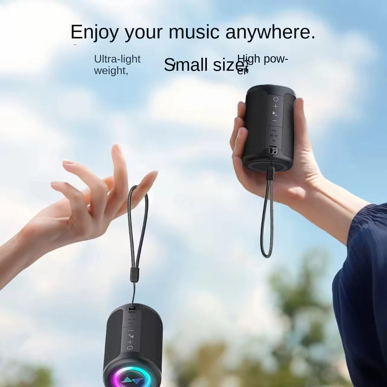 5W Portable Bluetooth Speaker with Colorful LED Lights, TWS Stereo Sound, Type-C AUX/TF Card Support, and 12-Hour Playback