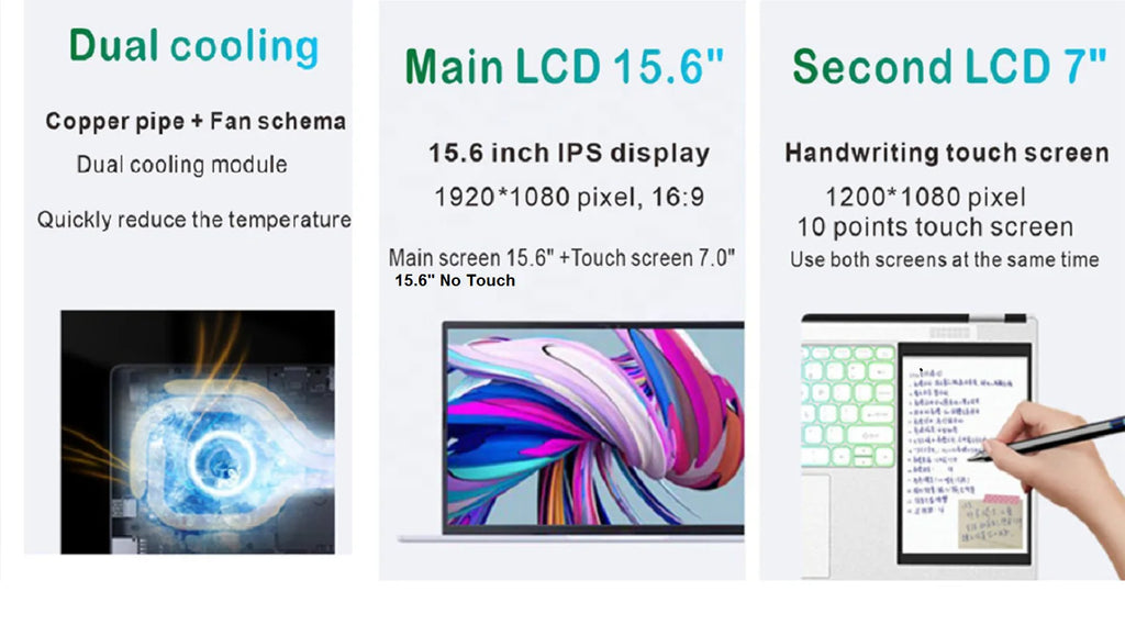 Brand New Dual Screen Laptop 15.6 Inch 7 Inch Touch Screen Intel N95 16GB 1TB SSD Gaming Business Office US Backlit Keyboard