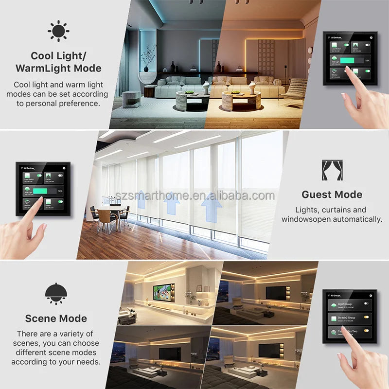 4 Inch Tuya Control Panel Smart Home Audio Amplifiers Set Touch Screen Switch WiFi 2*25W for Bluetooth Wall Home Theater Systems
