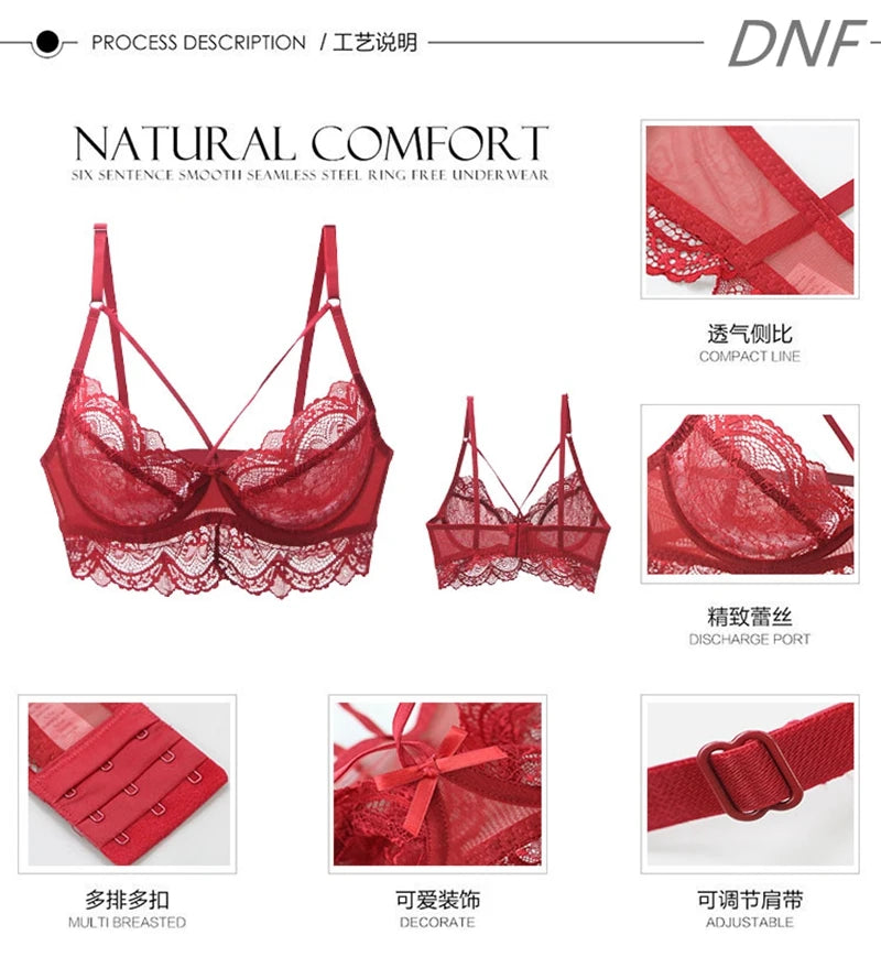 2021 New Ultra-Thin Thick Bra Panty Sets 34/75 36/80 38/85 40/90 42/95 BCD Cup Embroidery Female Underwear Plus Size Lingerie