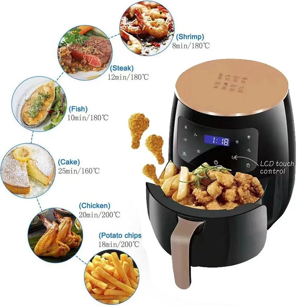 New air Fryer Smart Timed Screen Multi Functional Electric Fryer Large Household Kitchen Capacity French Fry Machine 6L Capacity