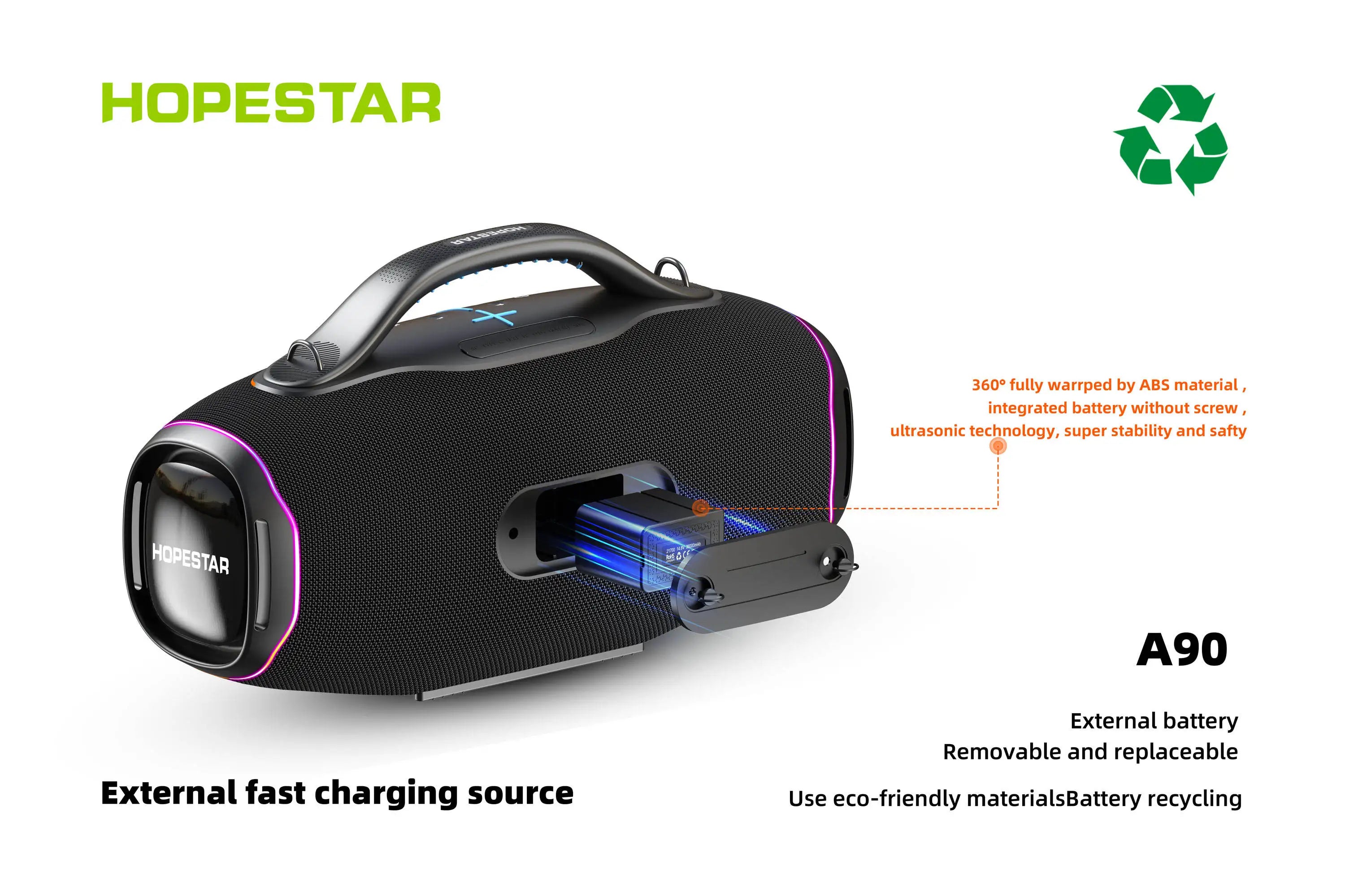 2026 New Hopestar A90 700W Portable Outdoor Karaoke Speaker 1 Microphone 36000mAh Battery RGB LED Light BT5.4 IPX6 6.1 Channel