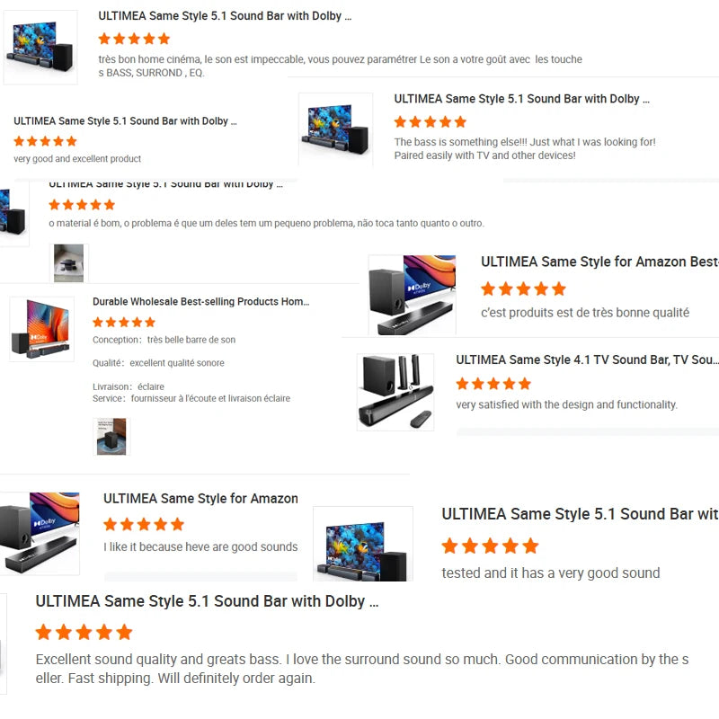 410W 5.1 Channel Surround Sound Bar with Wired Speakers & Wireless Sub, 3 EQ Modes, HDMI EARC
