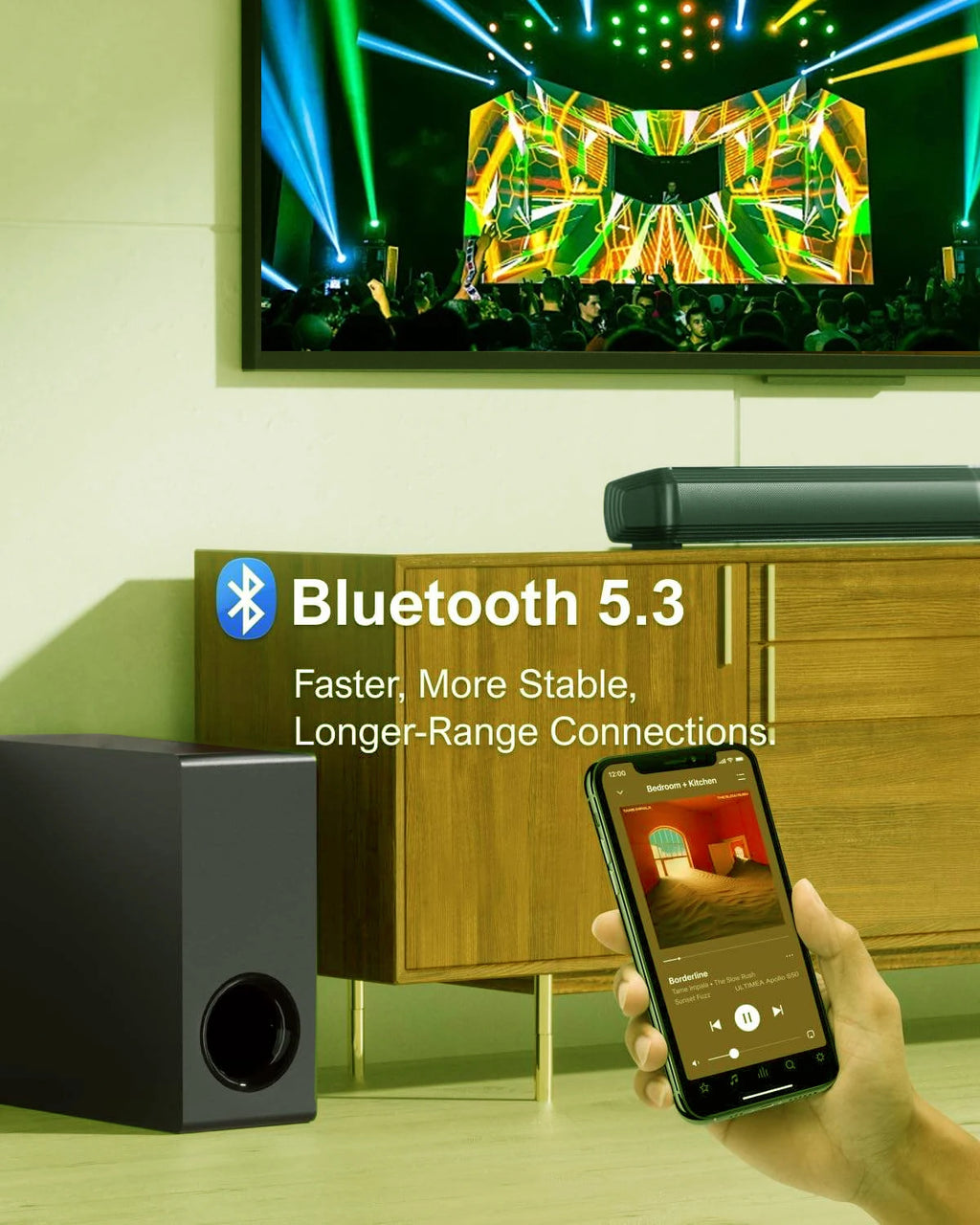 4.1 Channel TV Sound Bar with Subwoofer, Separable Design, 121 EQ Presets, Voice Enhancement, BT 5.3 	 Home Theater Systems
