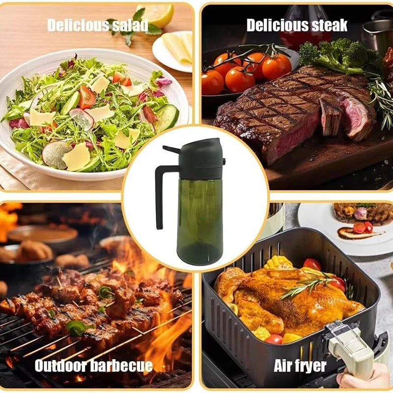 2 in 1 Food-grade 470ml Oil Mister Sprayer Dispenser Glass Oil Bottle for Cooking for Air Fryer Salad Frying BBQ