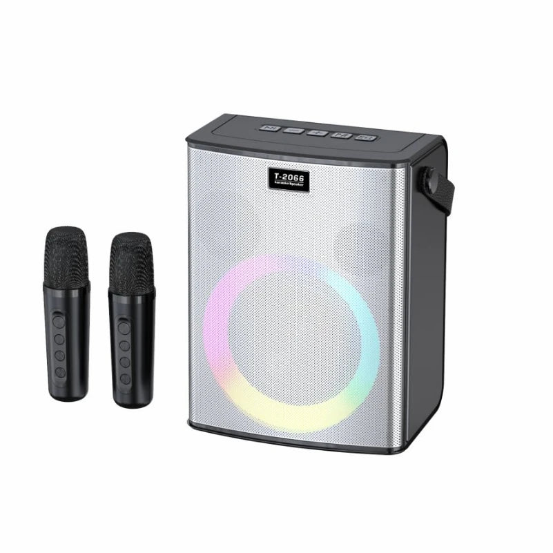 Portable Bluetooth speaker, Karaoke machine, 30W, Super LED RGB lighting effect, with 2 wireless microphones and 5 sound effects
