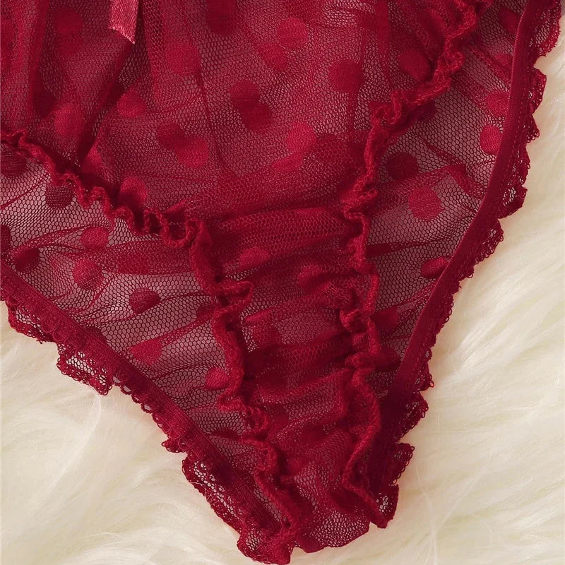Sexy Ladies Bra sets Polka Dot Mesh Sexy Lingerie Comfortable Thin Bra and Panty set Ruffles Transparent Women's Underwear Panty
