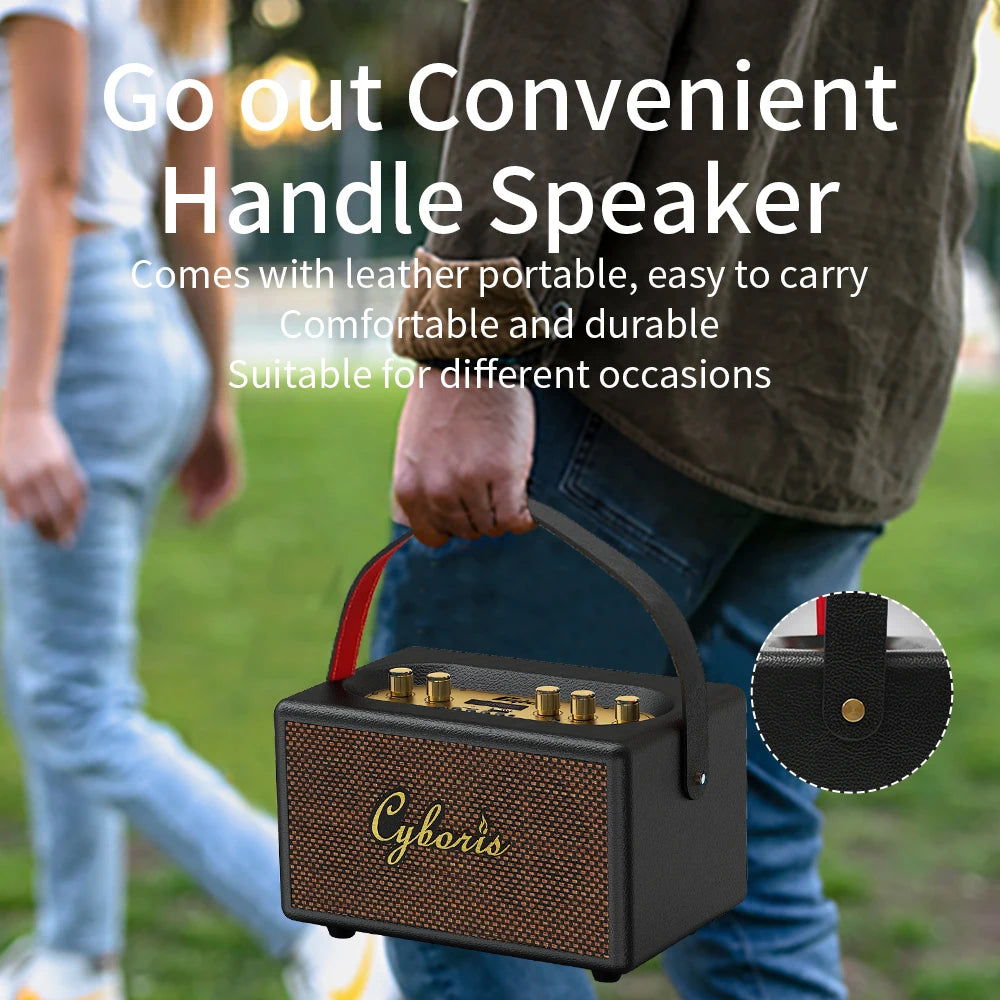 80W Karaoke Retro Speaker Powerful Portable Speaker with Bluetooth 5.3, Portable Handle, 24-Hour Playtime, for Party, Camping