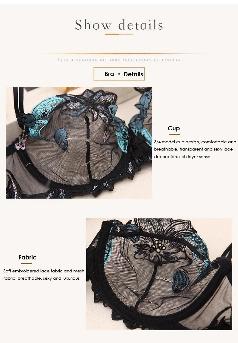 Women Sexy Bra And Panty No Padded Invisible Underwire Bra Sets Lace Embroidered Briefs Underwear Lingerie Set Plus Size 90D