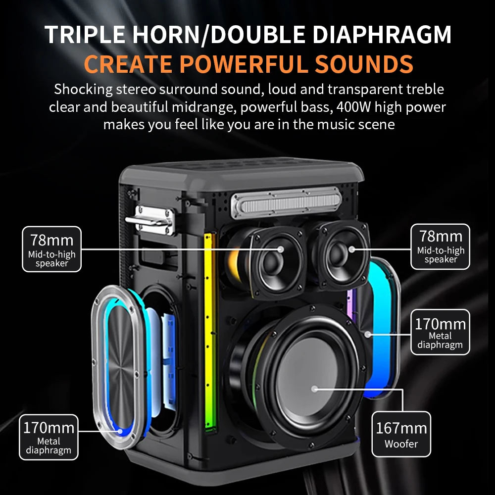 X15 Karaoke Machine PA System with Two Wireless Microphones, Portable Wireless Speaker with Remote Control, PD65W Quick Charge