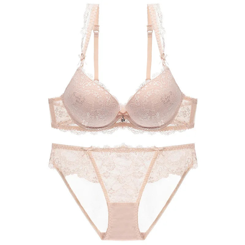Fashion Red Lace Bra And Panty Sets For Women Thick Cotton Underwire Push Up Bras Underwear Female Sexy Lingerie Set A B C Cup