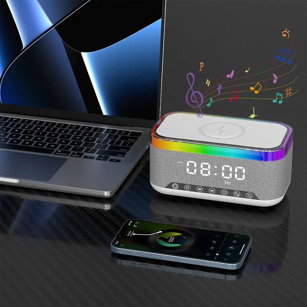 Wireless Charger for Alarm Clock Colorful RGB LED Flashing Light Desk Lamp Speaker Mobile Phone Computer Living Room