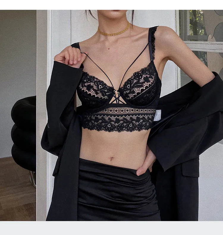 CINOON Top Classic Bandage Bra Set Lingerie Push Up Brassiere Lace Underwear Set Sexy Transparent Panties For Women underwear