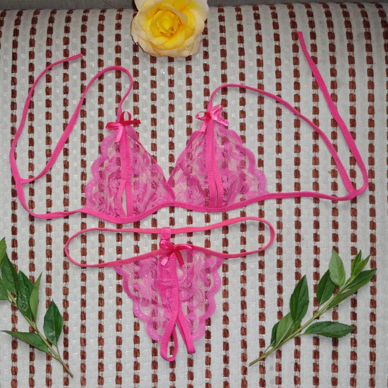 Women Lingerie Porno Lace Push Up Bra Set Seamless Underwear Set Cup AB Translucent Bandage Open Cup Bra And Porno Panty Set