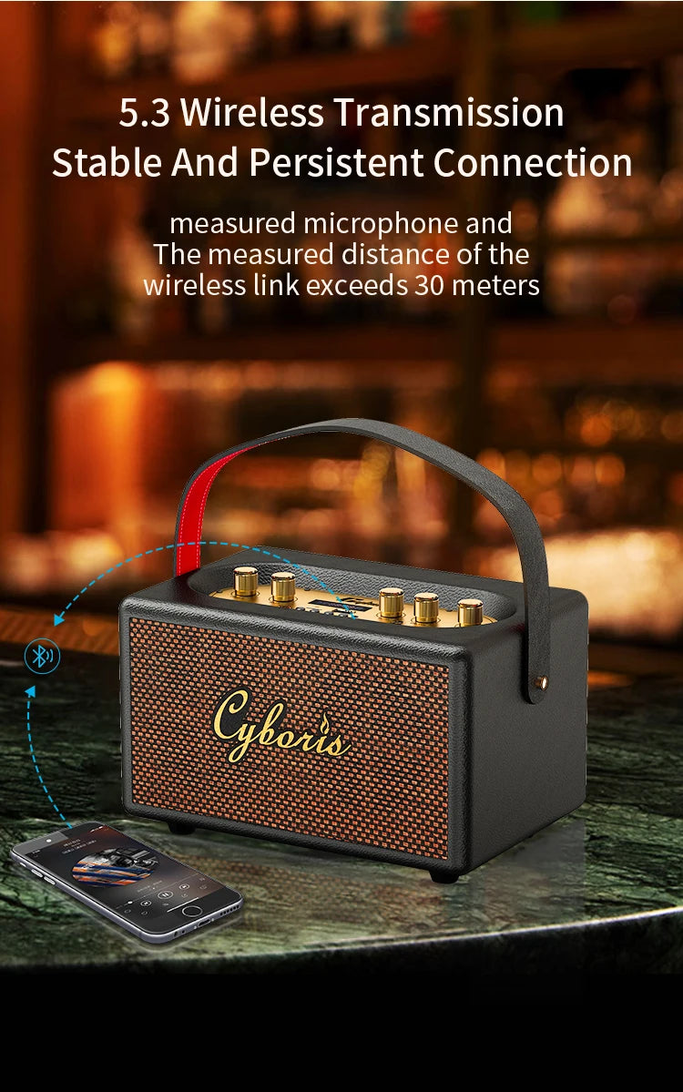 80W Karaoke Retro Speaker Powerful Portable Speaker with Bluetooth 5.3, Portable Handle, 24-Hour Playtime, for Party, Camping
