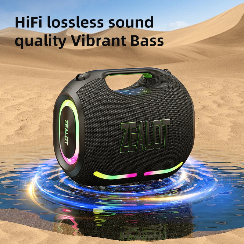 ZEALOT 120W High-Power Waterproof Party Speaker with RGB LED Lighting & 2 Microphones for Home & Corporate Events ZE01