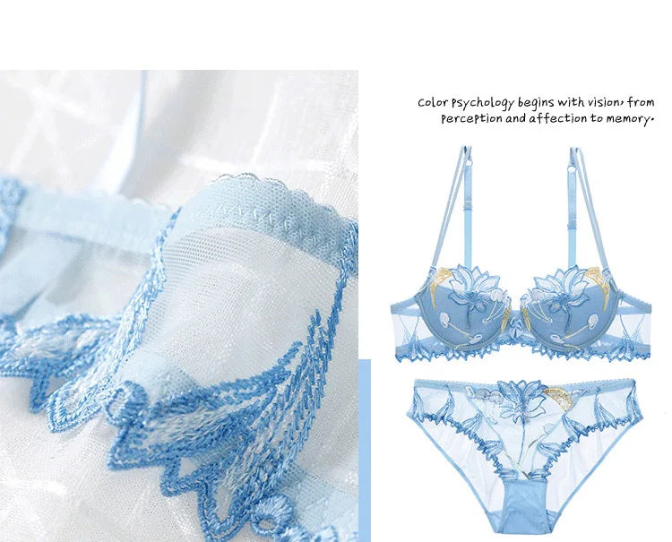 Women Sexy Bra And Panty No Padded Invisible Underwire Bra Sets Lace Embroidered Briefs Underwear Lingerie Set Plus Size 90D