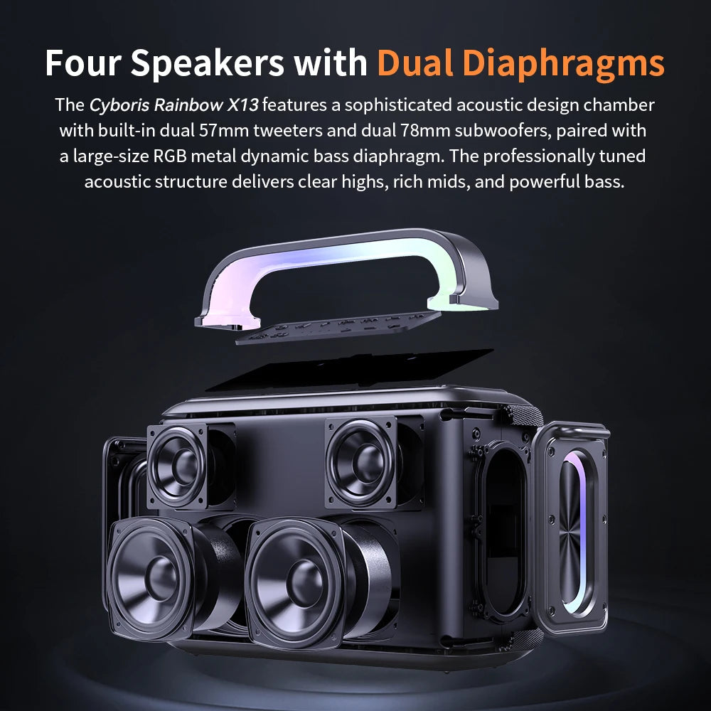 X13 Karaoke Machine with Two Microphones, 200W Portable Wireless Speaker with Microphone Karaoke PA System RGB LED TWS for Adult