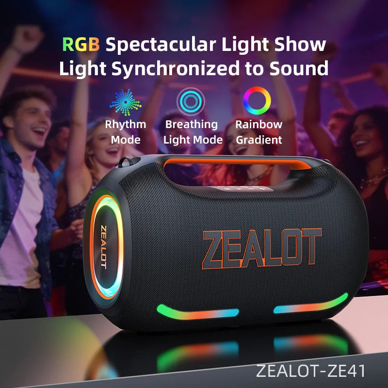 ZEALOT ZE41 250W Portable Speaker IPX6 Waterproof Speaker with RGB Light, OTG, EQ, APP, Powerful Bass Outdoor Speaker for Party
