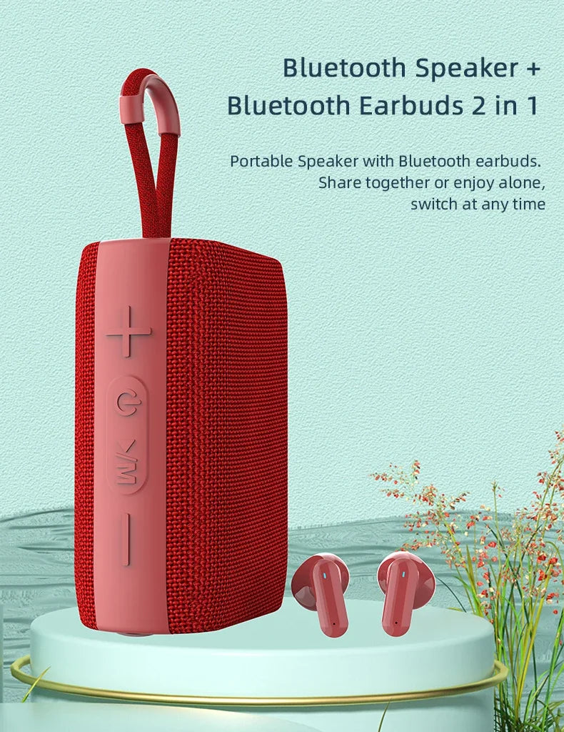 Epoch Tech  EBS-036  2-in-1 Portable Fabric Mesh 6w  Wireless Speaker Bluetooth 5.2  With TWS Earphones  TYPE C