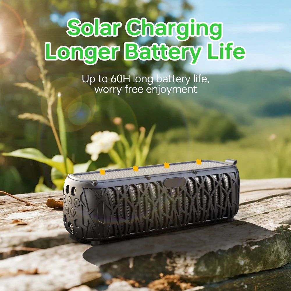 Solar Charging IP66 Waterproof Speaker | 5000mAh Power Bank, Bass Boost Subwoofer,  Outdoor Portable for Camping Emergencies
