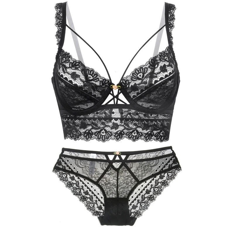 CINOON Top Classic Bandage Bra Set Lingerie Push Up Brassiere Lace Underwear Set Sexy Transparent Panties For Women underwear