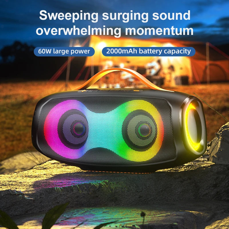 Professional Party Speaker High Power 60W Hifi Heavy Bass Vibration Stereo RGB Light TWS Home Theater Speaker