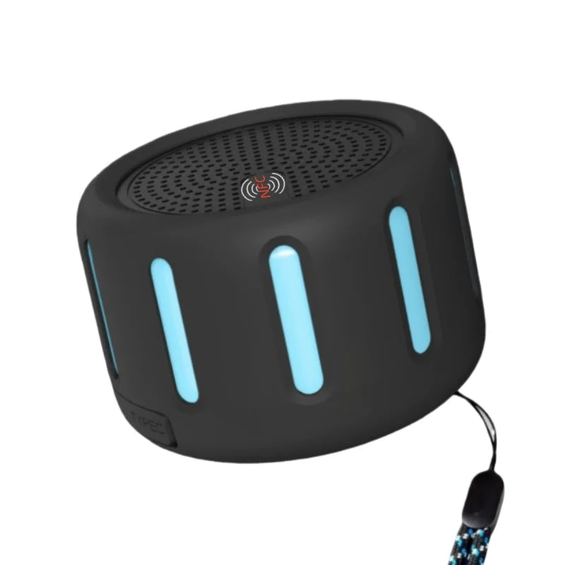 Low MOQ Silicone Superior Quality Mini Portable Waterproof RGB LED Hang Ring Loop Travel Set  V5.3 NFC BT Speakers